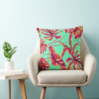 Tropical Monstera Leaf Throw Pillow