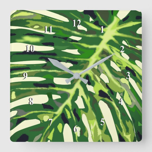 Tropical Monstera Leaf Wall Clock - Vacantion Time (Front)