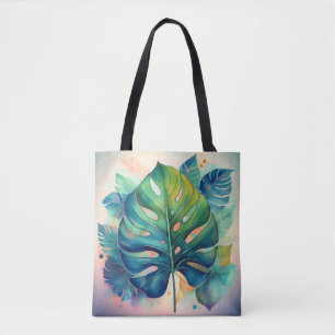 Tropical Monstera Leaf Watercolor Art Tote Bag