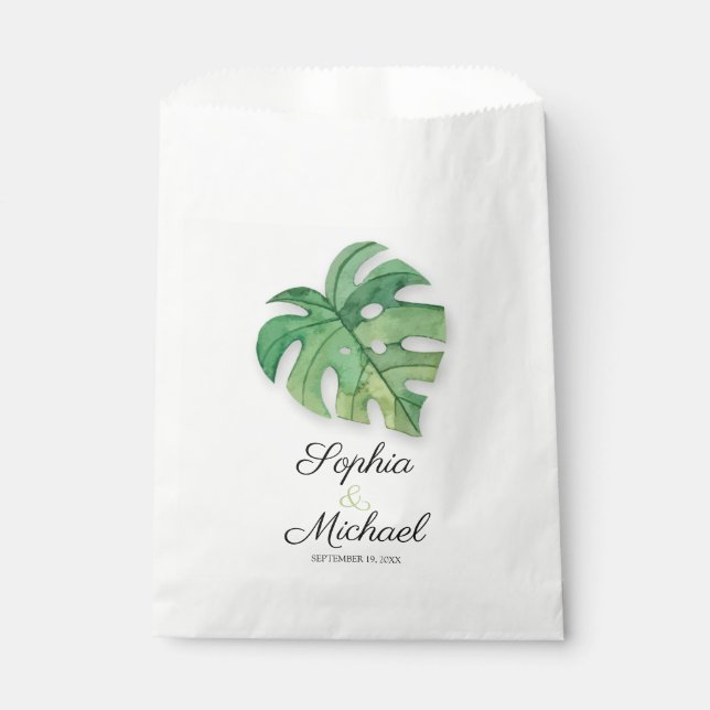 Tropical Monstera Leaf Wedding Favor Bag (Front)