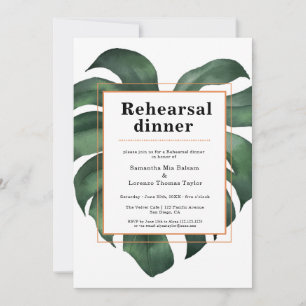 Tropical Monstera Leaf Wedding Rehearsal  Invitation