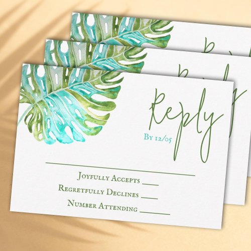 Tropical Monstera Leaf Wedding RSVP Card