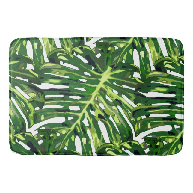 Tropical Monstera Leaves Bath Mat (Front)