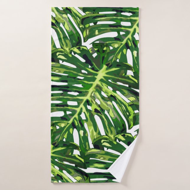 Tropical Monstera Leaves Bath Towel Set (Bath Towel)