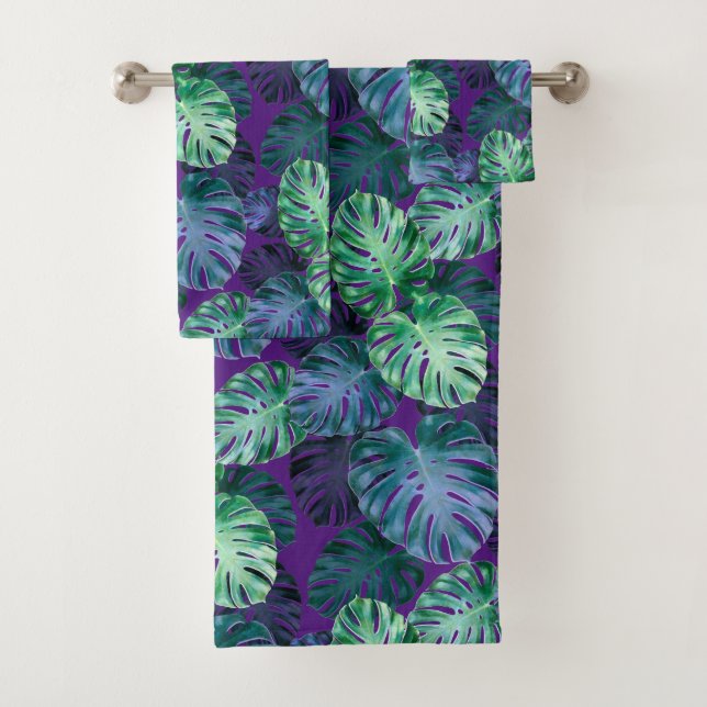 Tropical Monstera Leaves   Bath Towel Set (Insitu)