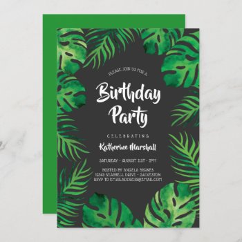 Tropical Monstera Leaves Birthday Party 2 Invitation by Charmalot at Zazzle