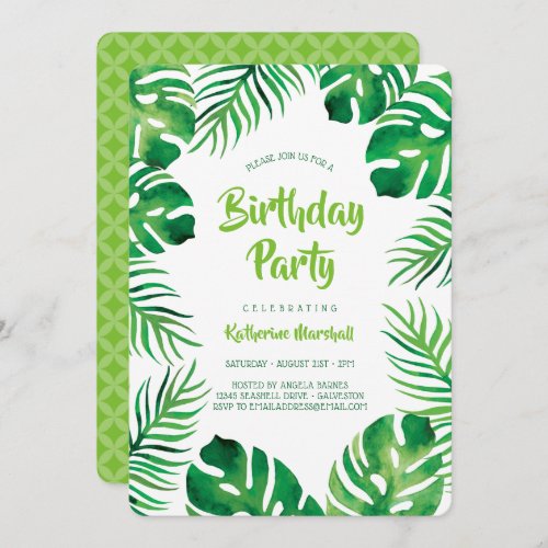 Tropical Monstera Leaves Birthday Party Invitation