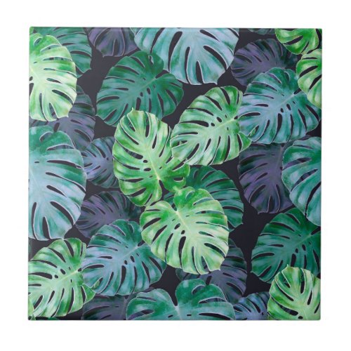 Tropical Monstera Leaves Ceramic Tile