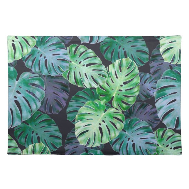Tropical Monstera Leaves Cloth Placemat (Front)