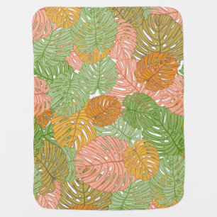 Tropical monstera leaves, colorful seamless patter baby blanket