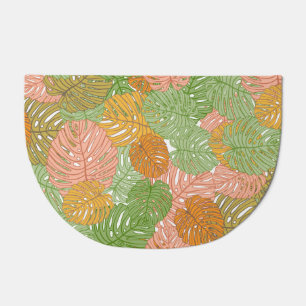 Tropical monstera leaves, colorful seamless patter doormat