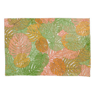 Tropical monstera leaves, colorful seamless patter pillow case
