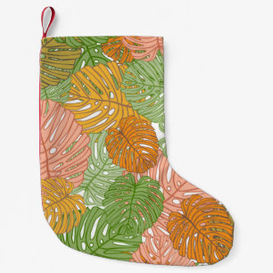 Tropical monstera leaves, colorful seamless patter small christmas stocking
