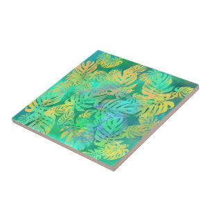 Tropical Monstera Leaves - Exotic Ceramic Tile