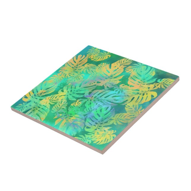 Tropical Monstera Leaves - Exotic Ceramic Tile (Side)