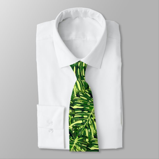 Tropical Monstera Leaves - Exotic Paradise Beach Neck Tie (Tied)