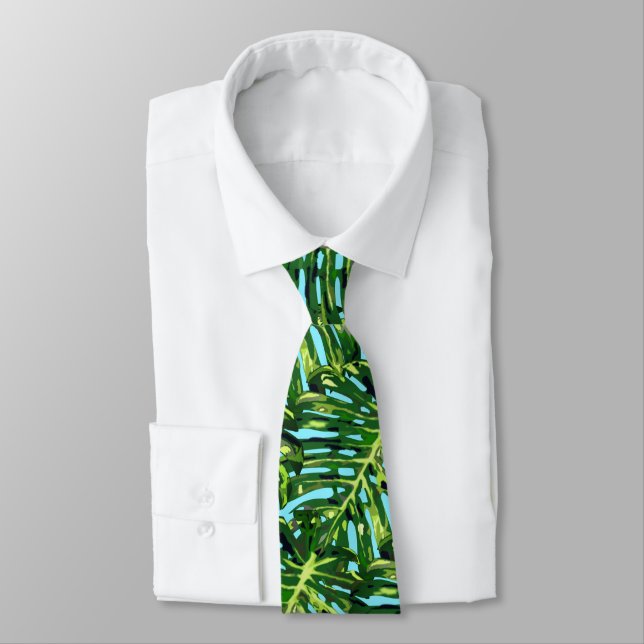Tropical Monstera Leaves - Exotic Paradise Neck Tie (Tied)