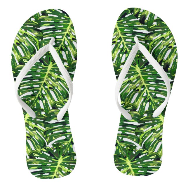 Tropical Monstera Leaves Flip Flops (Footbed)