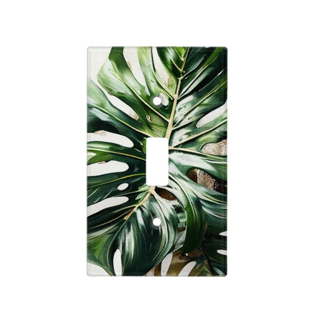 Tropical Monstera Leaves Frame Light Switch Cover (Front)