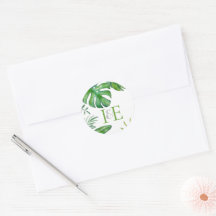 Tropical Monstera Leaves Green Watercolor Mailing