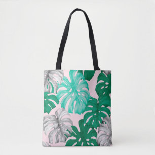 Tropical monstera leaves hand drawn illustration p tote bag