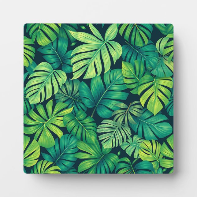 Tropical Monstera Leaves Jungle Pattern Plaque (Front)
