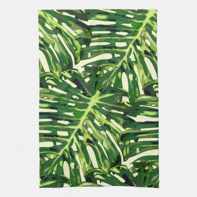 Tropical Monstera Leaves Kitchen Towel (Vertical)