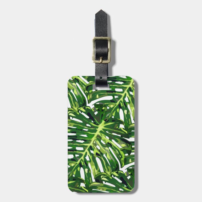 Tropical Monstera Leaves Luggage Tag (Front Vertical)