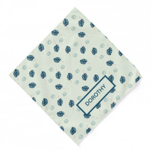 Tropical monstera leaves monogram on blue bandana