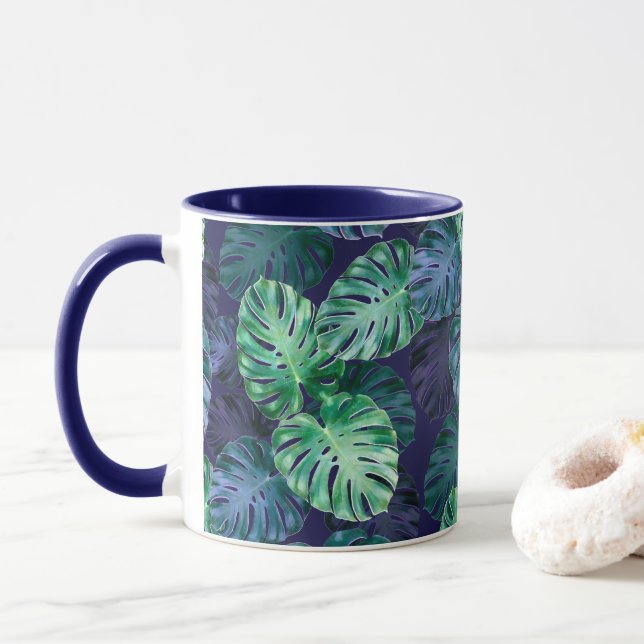 Tropical Monstera Leaves    Mug (With Donut)
