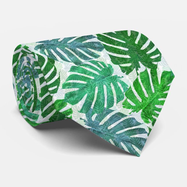 Tropical monstera leaves neck tie (Rolled)