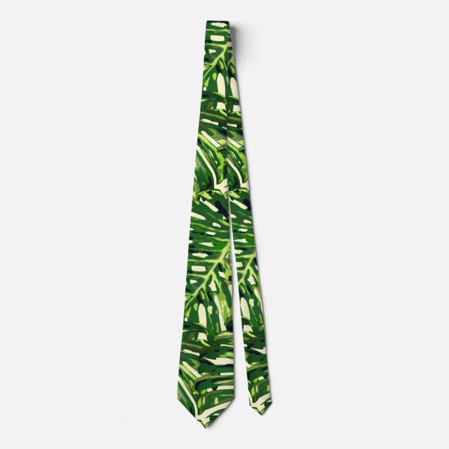 Tropical Monstera Leaves Neck Tie (Front)