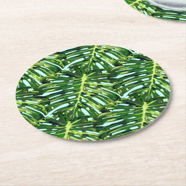 Tropical Monstera Leaves  Paper Coaster Your Color (Angled)