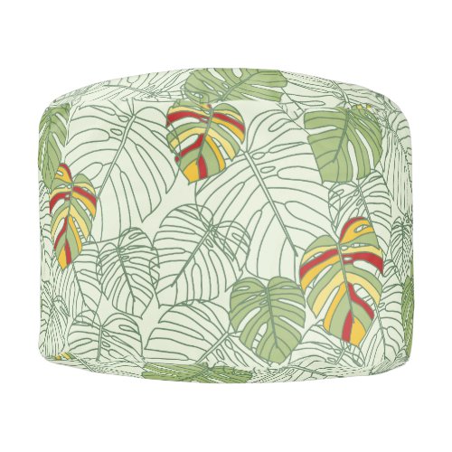 Tropical Monstera Leaves Round Pouf