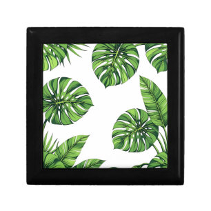 Tropical Monstera Leaves Seamless Pattern Green Gift Box