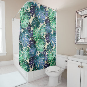 Tropical Monstera Leaves Shower Curtain
