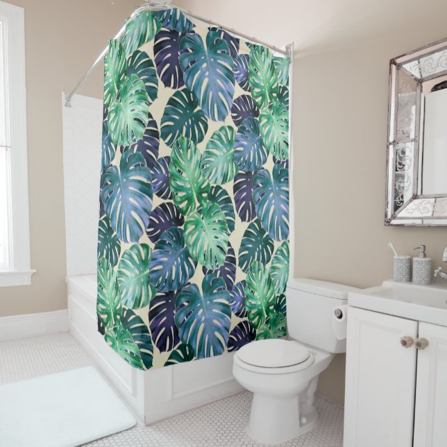 Tropical Monstera Leaves  Shower Curtain (In Situ)