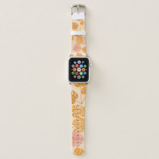 Tropical monstera leaves. silhouette drawing Seaml Apple Watch Band