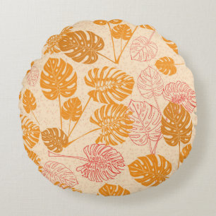 Tropical monstera leaves. silhouette drawing Seaml Round Pillow