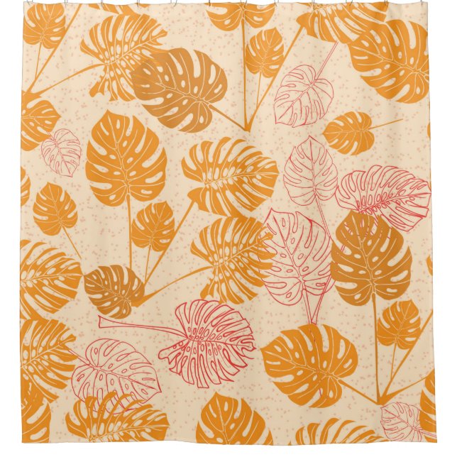Tropical monstera leaves. silhouette drawing Seaml Shower Curtain (Front)