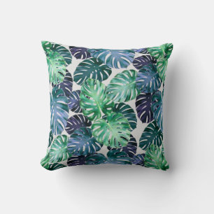 Tropical Monstera Leaves Throw Pillow