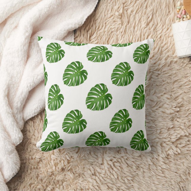 Tropical Monstera Leaves Throw Pillow (Blanket)