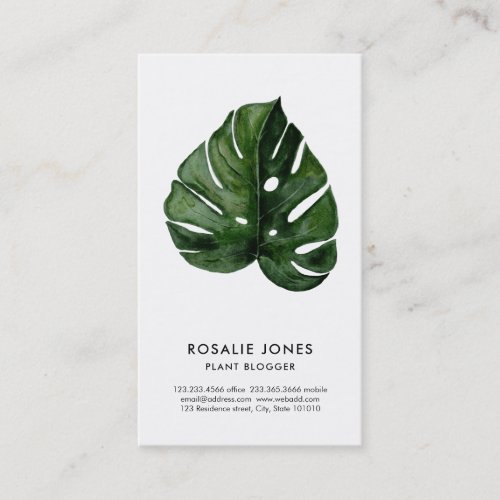 Tropical Monstera Leaves Watercolor Green Business Card