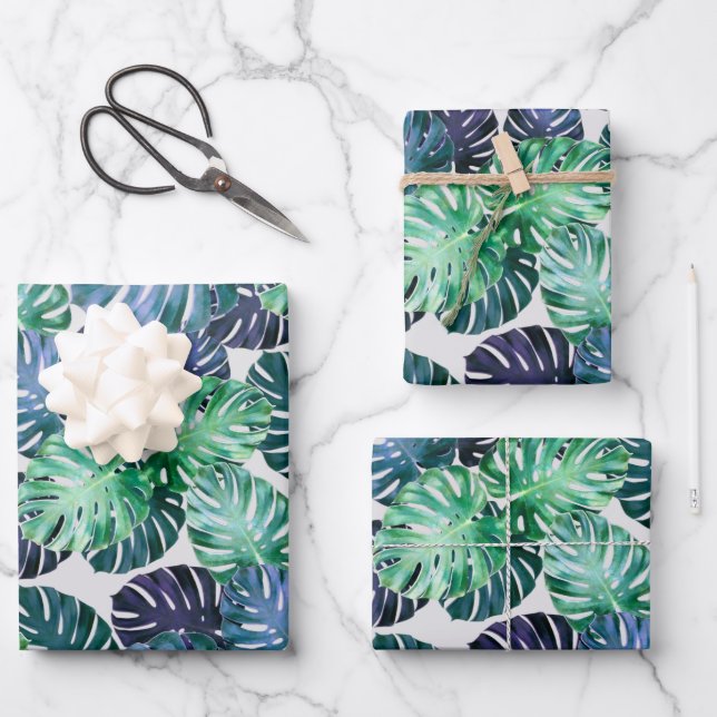 Tropical Monstera Leaves  Wrapping Paper Sheets (Front)