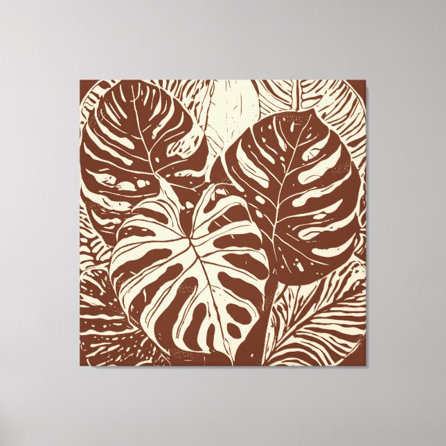 Tropical Monstera Linocut style art Canvas Print (Front)