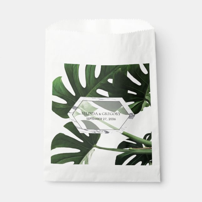Tropical Monstera Marble Wedding Favor Bag (Front)