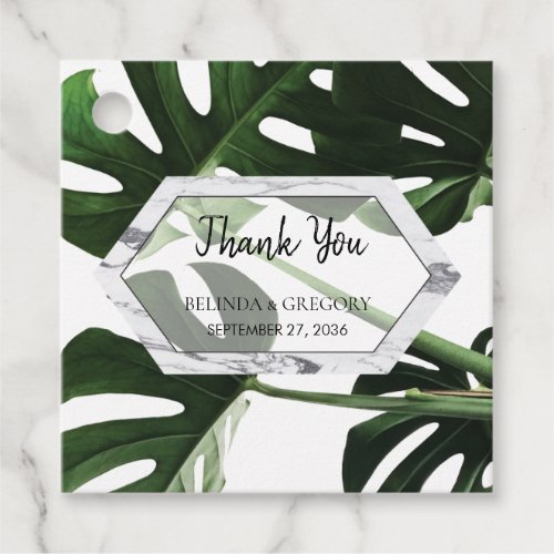Tropical Monstera Marble Wedding Gift Favor Tags