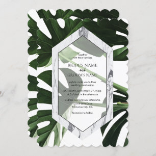Tropical Monstera Marble Wedding Invitations