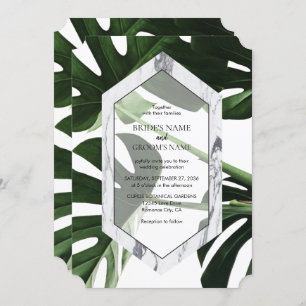 Tropical Monstera Marble Wedding Invitations