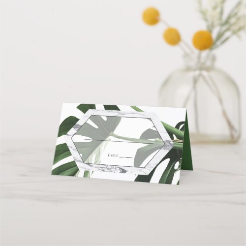 Tropical Monstera Marble Wedding Place Card